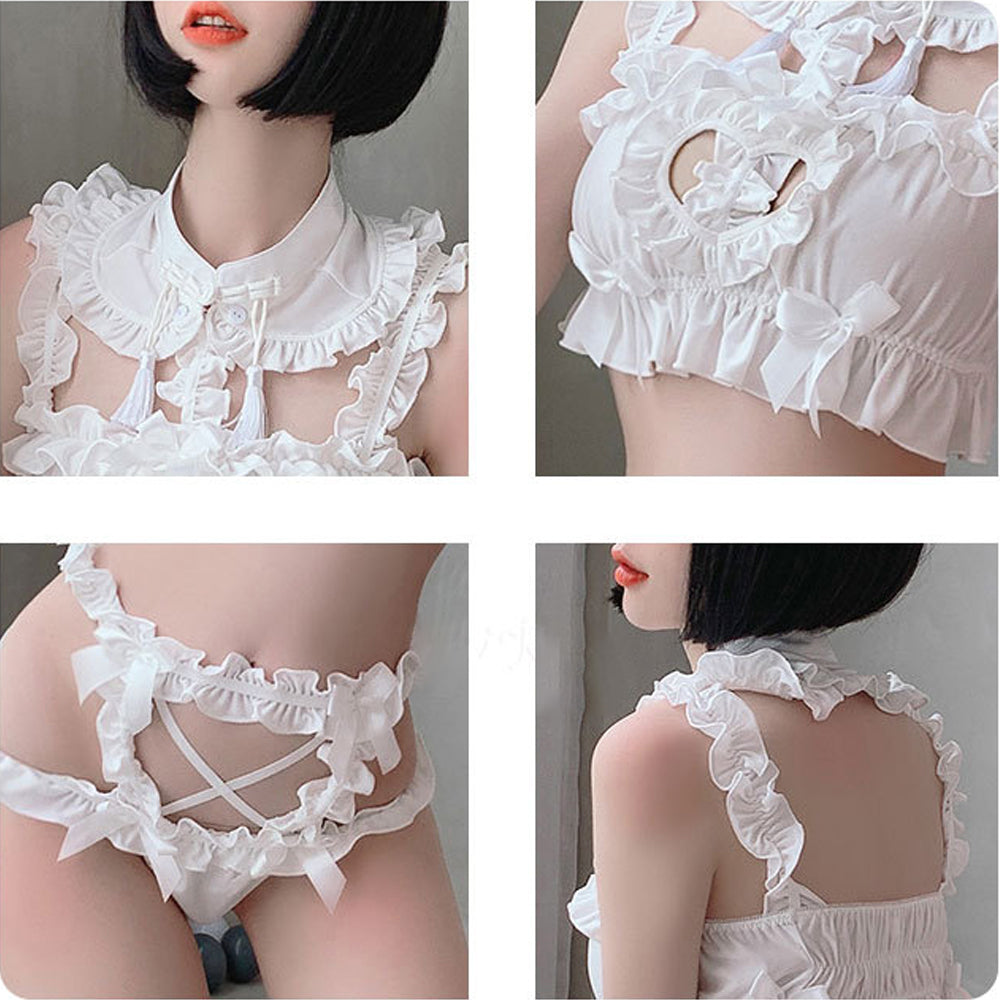 Cosplay Lingerie Set Kawaii Anime Lolita Underwear Ruffle Heart Hollow Out Costume