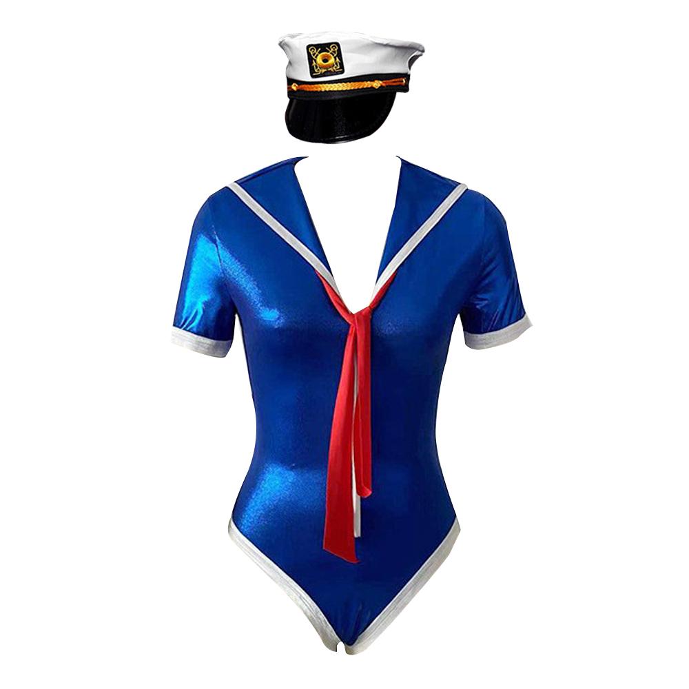 Sailor Lingerie Costume Navy Sailor Bodysuit with Captain Hat Halloween Costumes