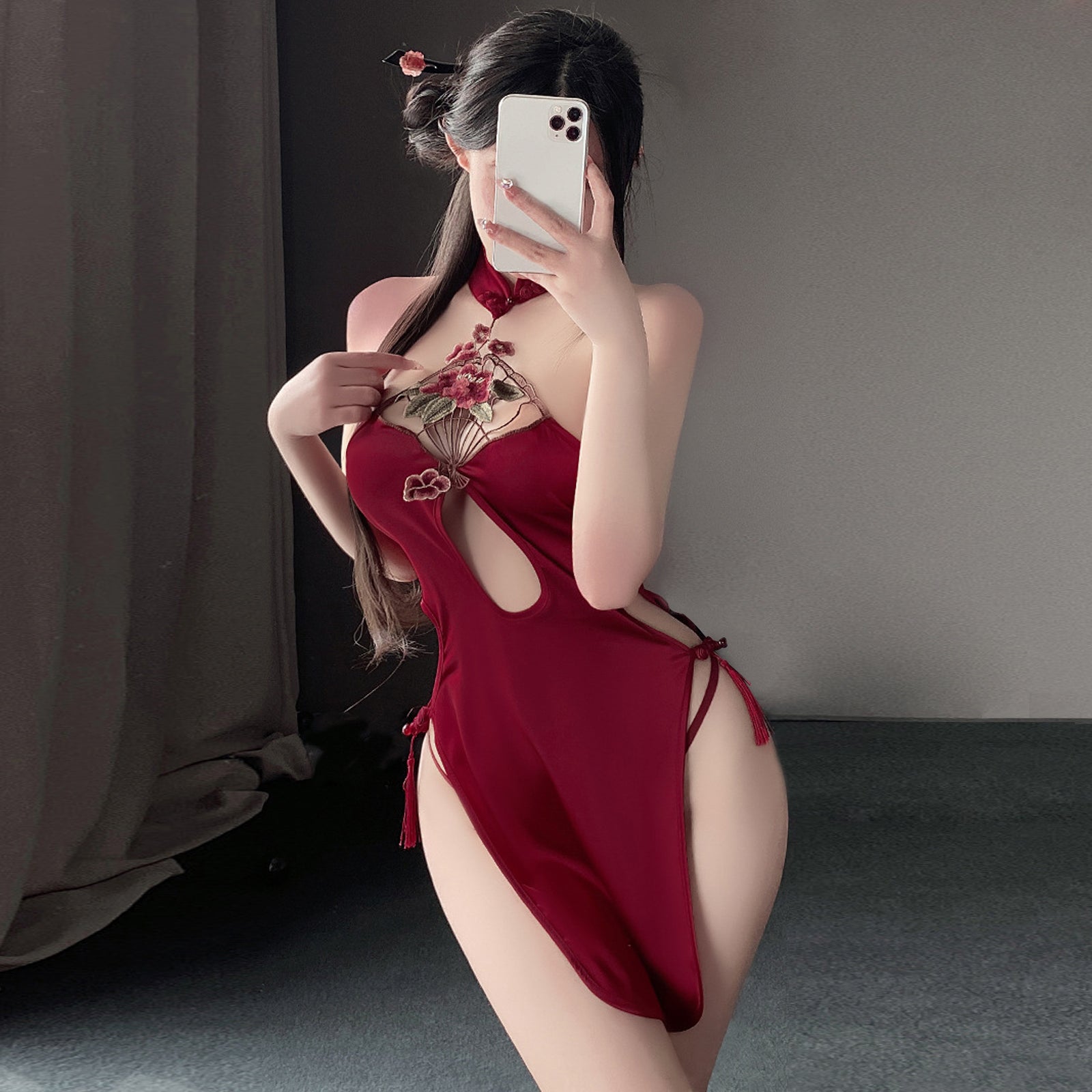 Cosplay Costume Red Chinese Style Lingerie High Slit Appliques Anime Dress