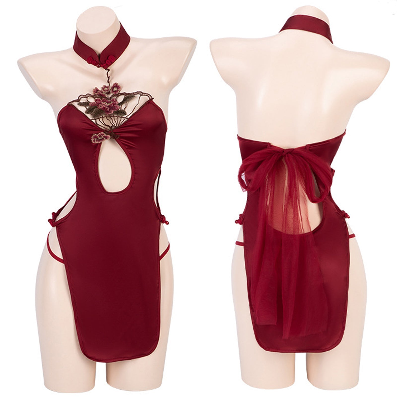 Cosplay Costume Red Chinese Style Lingerie High Slit Appliques Anime Dress