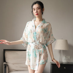 Kimono Dress See Through Chiffon Lingerie Robe Floral Print Cover Up Top