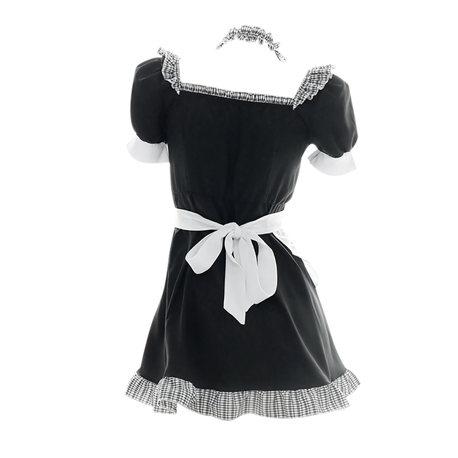 French Maid Costume Ruffle Trim Maid Fancy Dress Cat Paw Print Waitress Roleplay Uniform