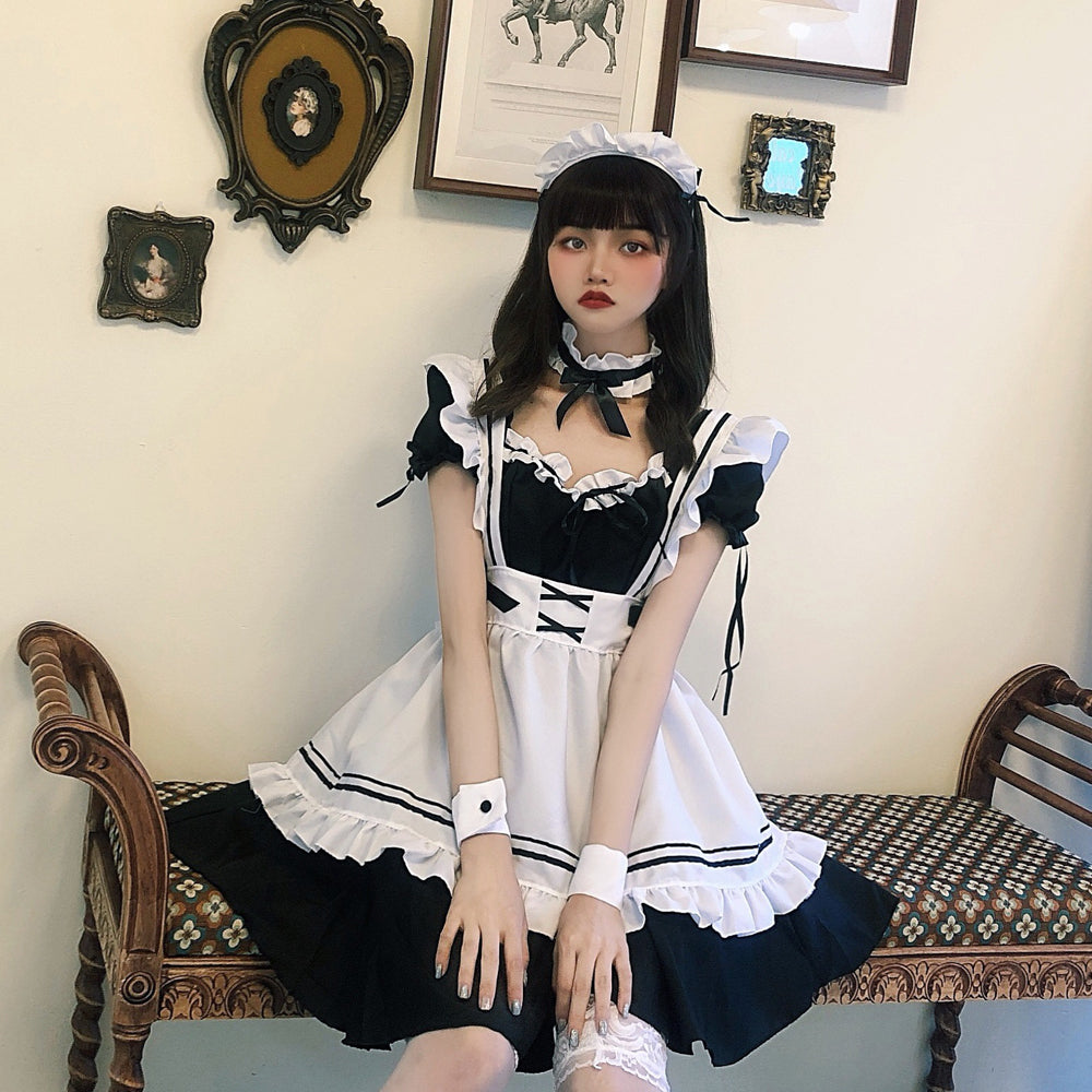 Maid Costume Cute Lolita Cosplay Outfit French Apron Maid Fancy Dress