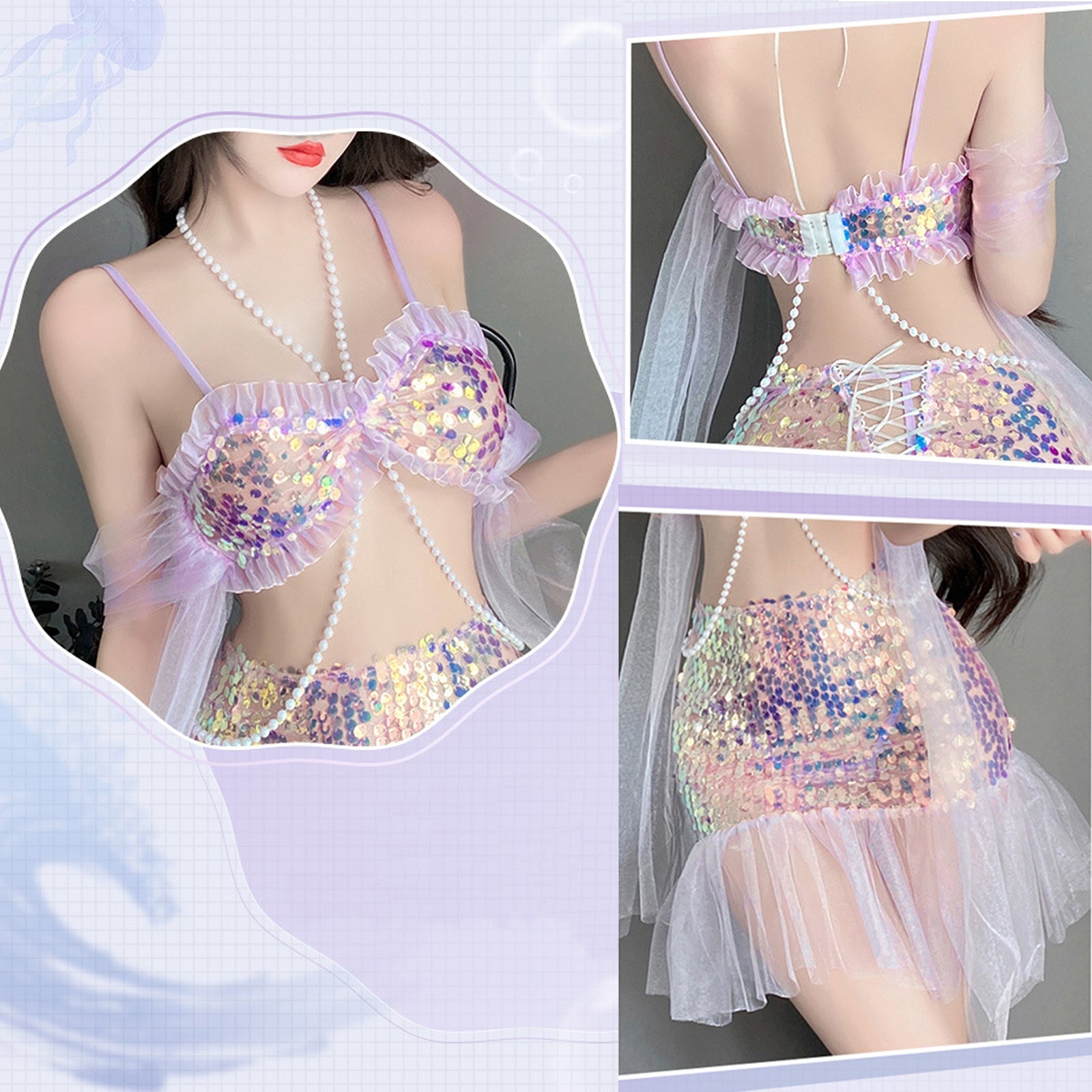 Mermaid Lingerie Set Sequins Mermaid Cosplay Outfit Adult Halloween Costume