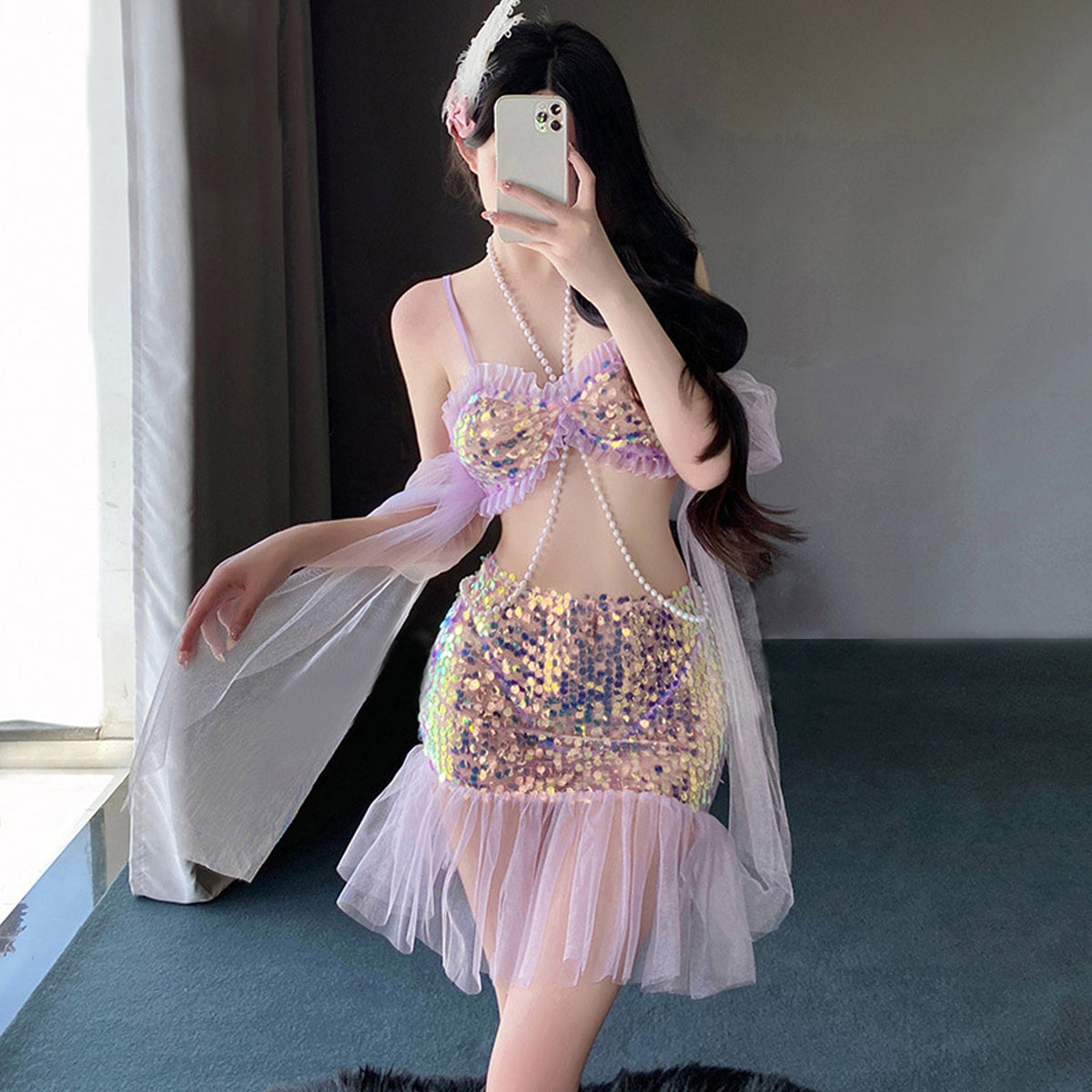 Mermaid Lingerie Set Sequins Mermaid Cosplay Outfit Adult Halloween Costume