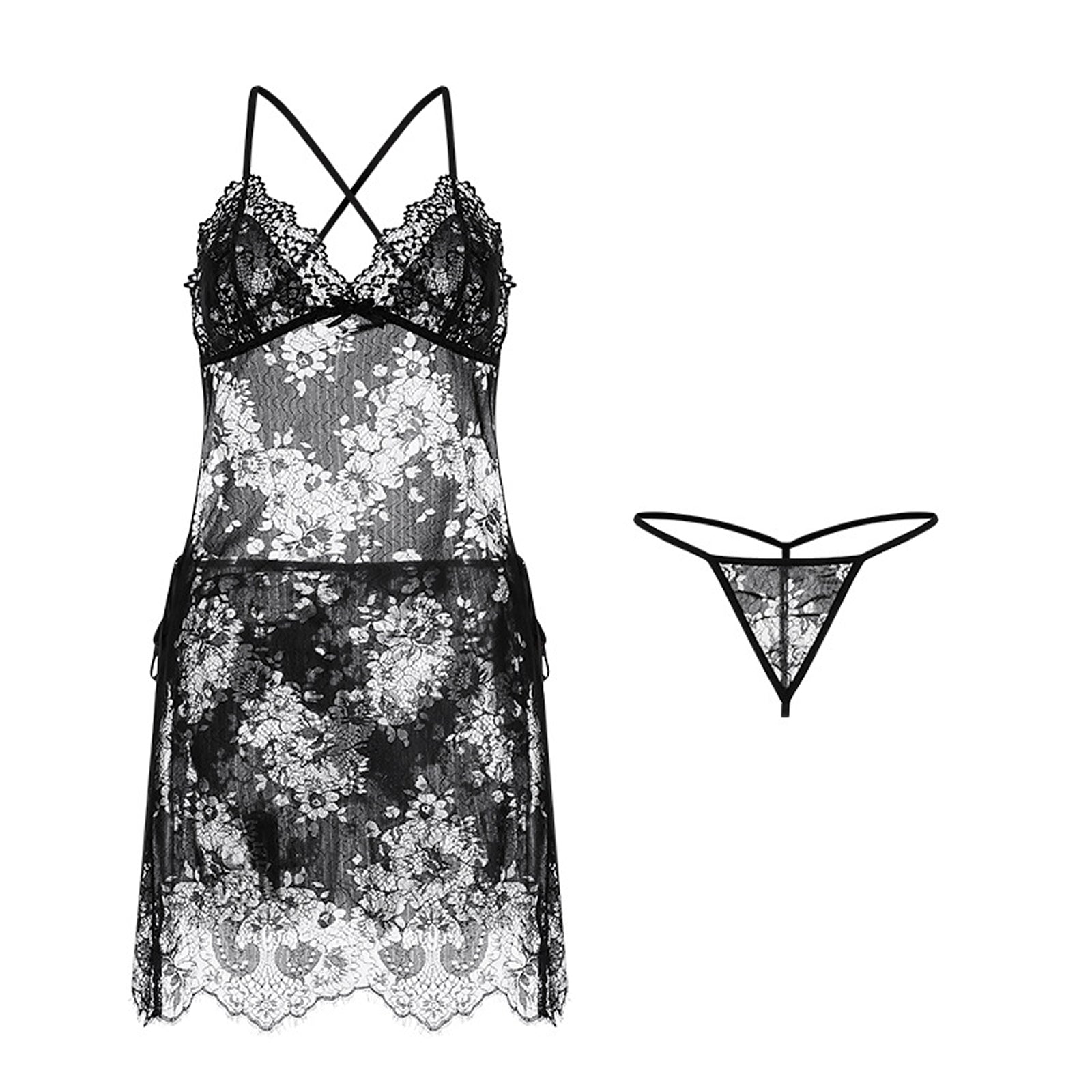 Lace Babydoll Set V Neck Backless Exotic Lingerie Dress