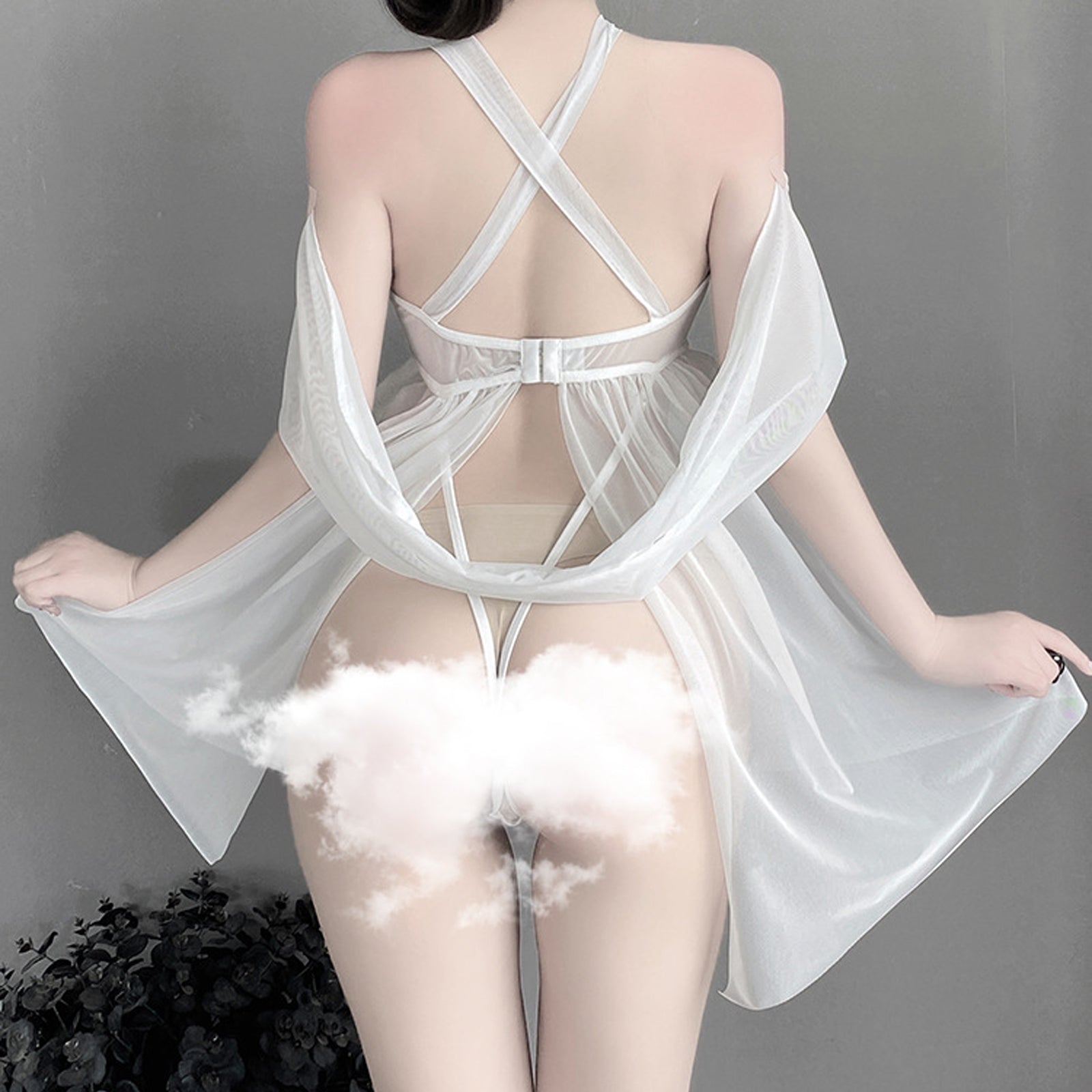 Mesh Babydoll Lingerie Criss Cross Halter Nighties Teddy Dress