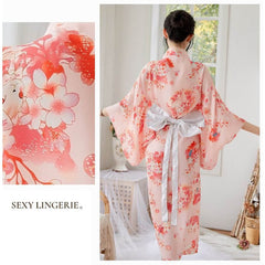 Traditional Japanese Kimono Robe Floral Printed Long Yukata Costumes Pajamas