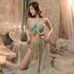 Vintage Princess Costume Arabian Erotic Lingerie Set Bandeau Top with Slit Skirt