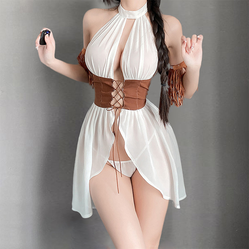 White Flyaway Babydoll Set Open Front Halter Lingerie Dress Exotic Nightgown