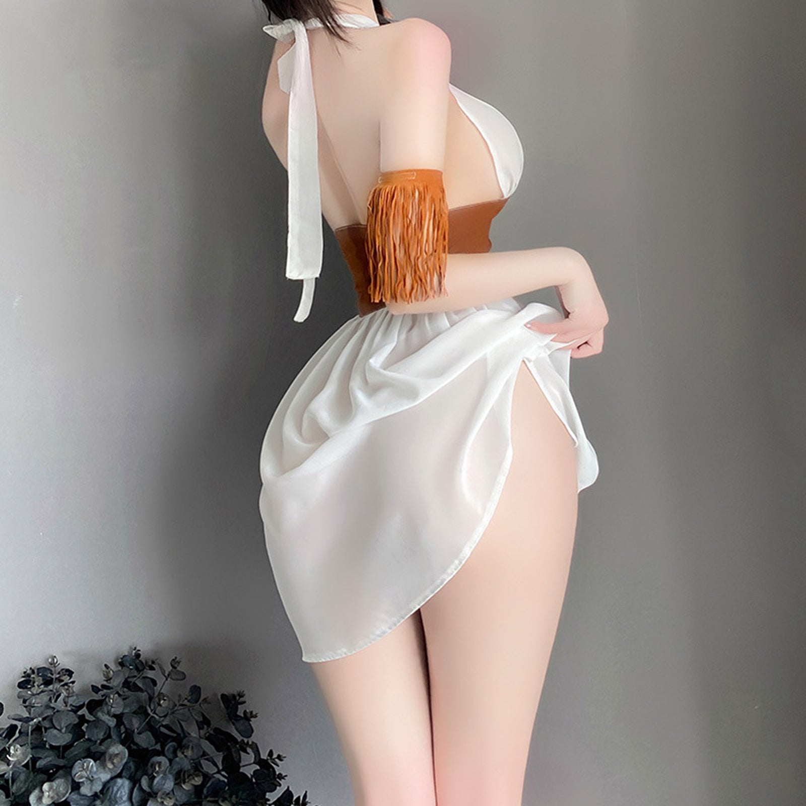 White Flyaway Babydoll Set Open Front Halter Lingerie Dress Exotic Nightgown
