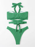 Padded Bandage Hollow Halter-Neck Bikini Swimsuit