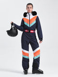 Unisex Color Block Retro Style One Piece Ski Suit