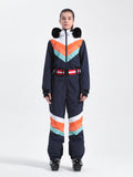 Unisex Color Block Retro Style One Piece Ski Suit