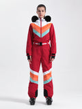 Unisex Color Block Retro Style One Piece Ski Suit