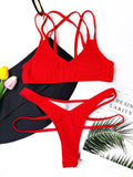 Solid Color Bandage Padded Bralette Hollow Hipster Bikini Swimwear