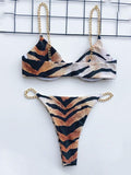 Plain Pin Buckle Chain Bikini Swimsuit