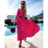 V Neck Satin Ruffle Sling Maxi Dress