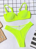 V-Neck Padded Solid Color Bikini Swimsuit