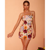 Sling Sexy 3D Flower Mini Dress Flaxmaker