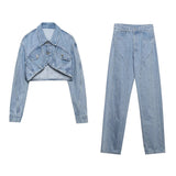 Fashion  Denim Jacket Two Piece Set