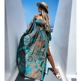 Schulterfreies Maxikleid mit Paisley-Print