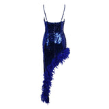 Sling Blue Sequin Feather Dress Flaxmaker