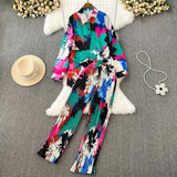 Casual Printed Two Piece Shirt and Pants Sets Flaxmaker