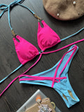 Halterneck Plain Two Pieces Bikini Set