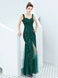 Sequin suspender long evening dress