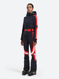 Vertical Stripes One Piece Ski Suit With Hood