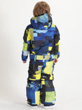 Kid's Yellow Plaid Waterproof Winter One Piece Snowboard Suit