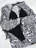 Bademode und Bikini-Badeanzug mit Zebra-Print, dreiteiliges Set