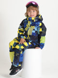 Kid's Yellow Plaid Waterproof Winter One Piece Snowboard Suit