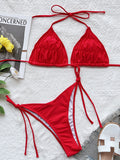 5 Colors Tie Side Halterneck Solid Color Bikini Swimsuit