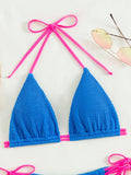 Halterneck Triangle Drawstring Bikini Set