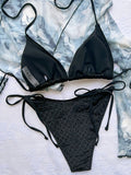 Einfarbiger, rückenfreier, gepolsterter Neckholder-Bikini-Badeanzug mit Bandage