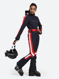 Vertical Stripes One Piece Ski Suit With Hood