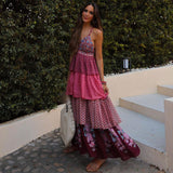 Ethnic Backless Tiered Maxi Dress Flaxmaker