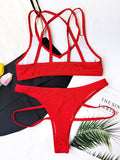 Solid Color Bandage Padded Bralette Hollow Hipster Bikini Swimwear