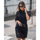 Lace Stand Up Collar Mid Sleeve Mini Dress