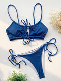 Spaghetti-Neck Hollow Bralette Tie Side Solid Color Bikini Swimwear