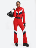 Stripe One Piece Ski Suit With Hood