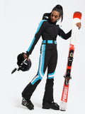 Vertical Stripes One Piece Ski Suit With Hood