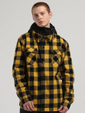 Men's Autumn And Winter Yellow And Black Plaid Shirt Ski Suit Waterproof Thick Warm Veneer Trend Loose Snow Suit