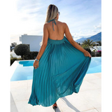 V Neck Satin Ruffle Sling Maxi Dress