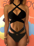 Strapless Hollow Bandage Bralette High-Waisted Halterneck Bikini Swimwear