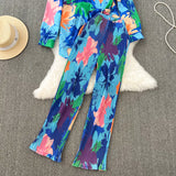 Casual Printed Two Piece Shirt and Pants Sets Flaxmaker