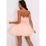 Bandeau Mesh Bow Pompadour Mini Dress