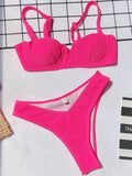 V-Neck Padded Solid Color Bikini Swimsuit